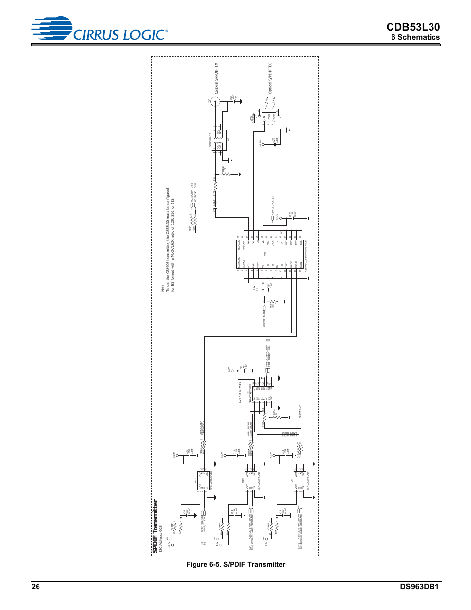 Cdb53l30, 6 schematics, Figure 6-5. s/pdif transmitter | Cirrus Logic CDB53L30 User Manual | Page 26 / 37