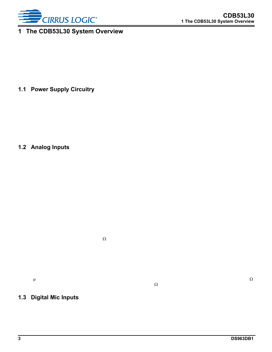 1 the cdb53l30 system overview, 1 power supply circuitry, 2 analog inputs | 3 digital mic inputs, Cdb53l30 | Cirrus Logic CDB53L30 User Manual | Page 3 / 37