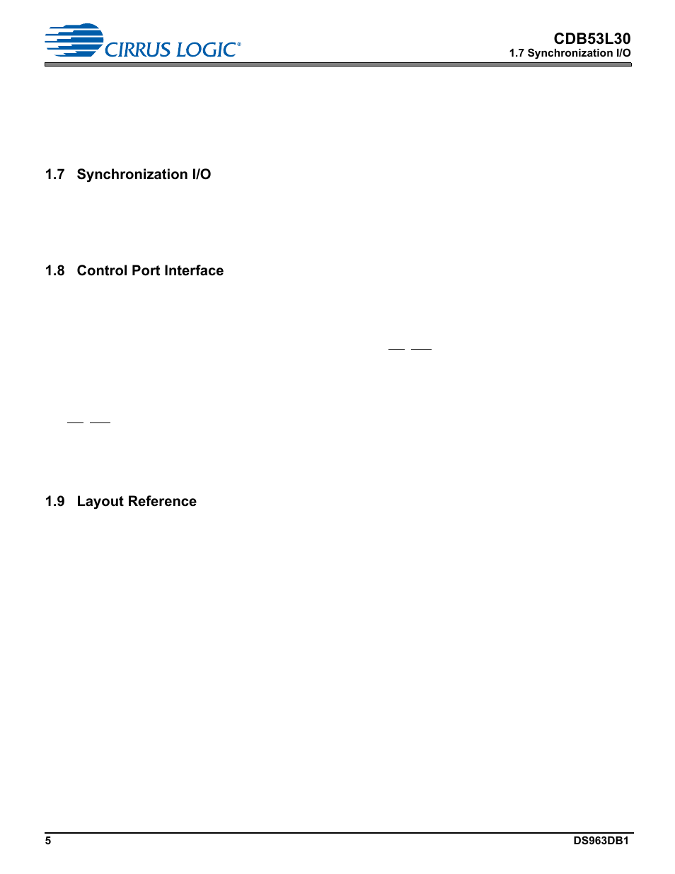 7 synchronization i/o, 8 control port interface, 9 layout reference | Cdb53l30 | Cirrus Logic CDB53L30 User Manual | Page 5 / 37