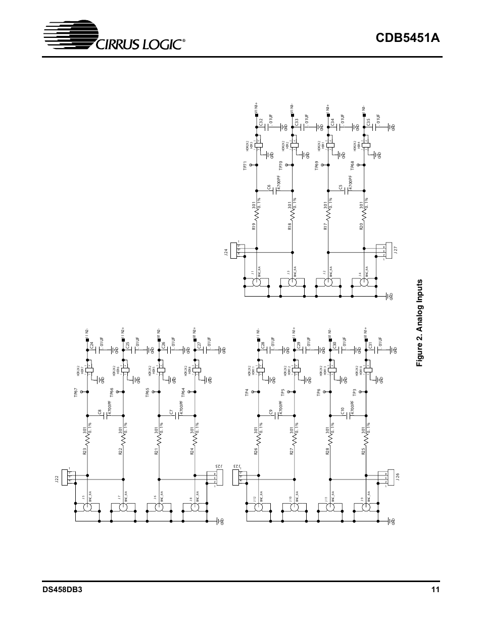 Figure 2. analog inputs, Example (see figure 2), note, Figure 2 that a simple r-c network filte | Cdb5451a, Fig u re 2 . analog input s | Cirrus Logic CDB5451A User Manual | Page 11 / 24