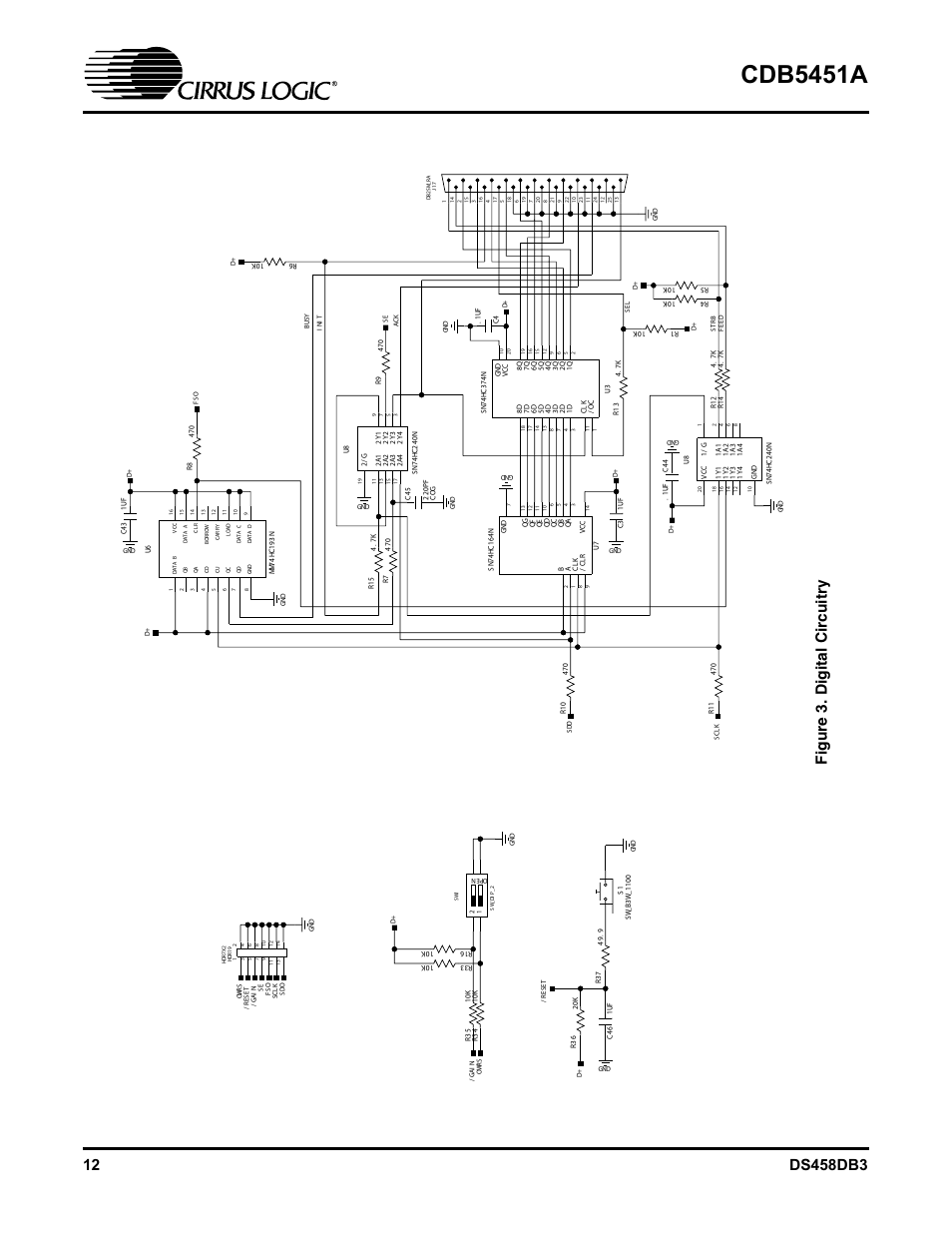 Figure 3. digital circuitry, Re 3), Figure 3 | Cdb5451a, Fi gu re 3 . di g ita l cir c ui tr y | Cirrus Logic CDB5451A User Manual | Page 12 / 24