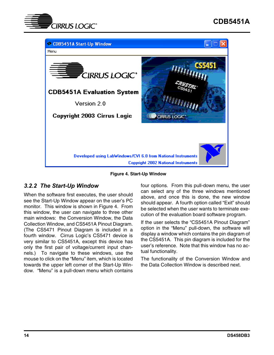 Figure 4. start-up window, 2 the start-up window, Cdb5451a | Cirrus Logic CDB5451A User Manual | Page 14 / 24