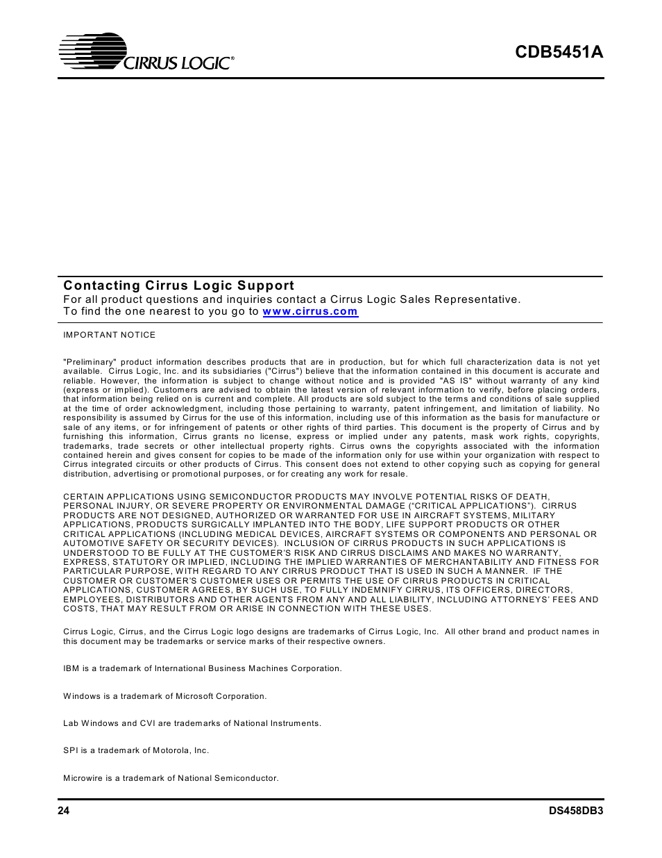 Cdb5451a | Cirrus Logic CDB5451A User Manual | Page 24 / 24