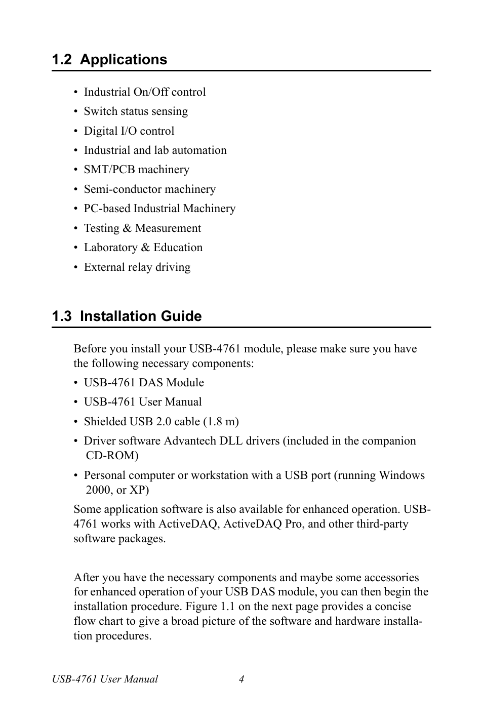 2 applications, 3 installation guide, Applications | Installation guide | Advantech Network Device USB-4761 User Manual | Page 10 / 38