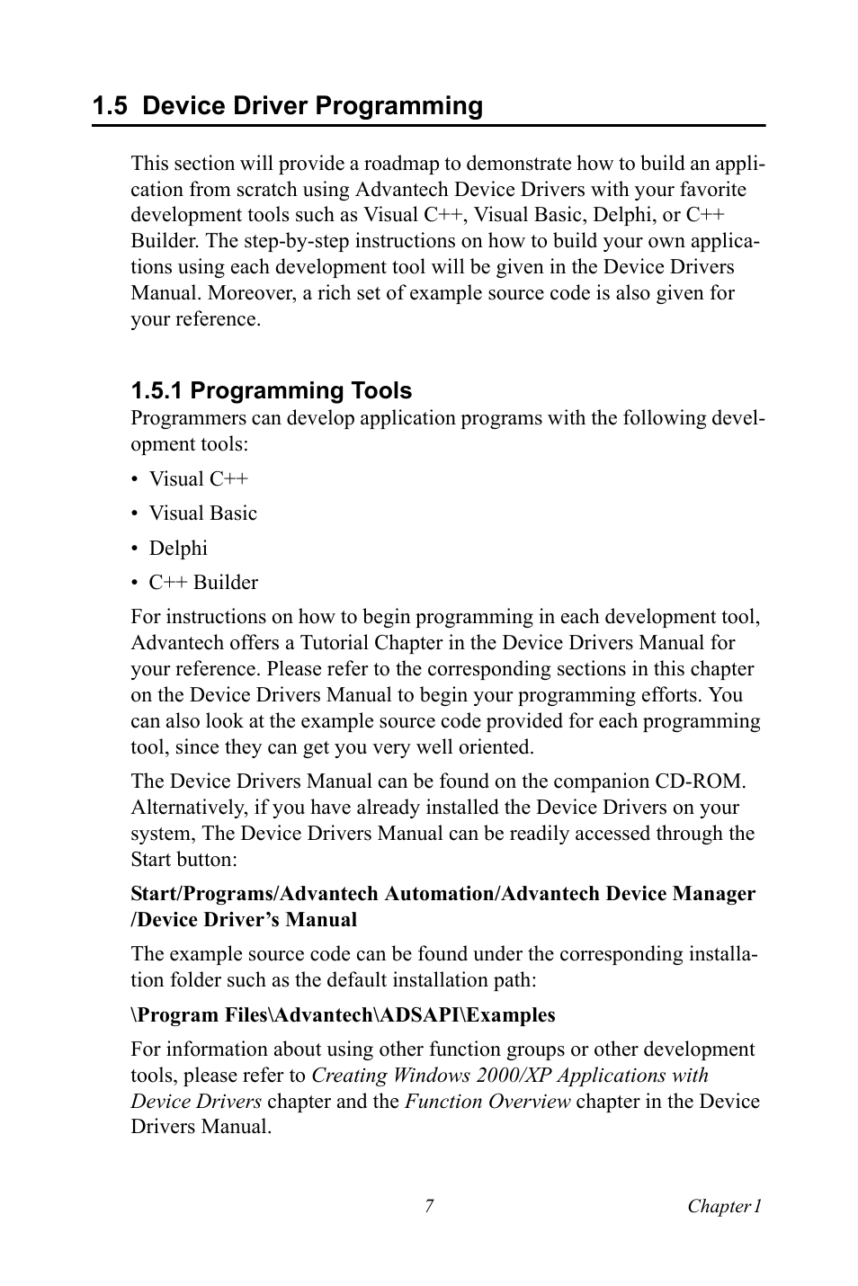 5 device driver programming, 1 programming tools, Device driver programming | Programming tools | Advantech Network Device USB-4761 User Manual | Page 13 / 38