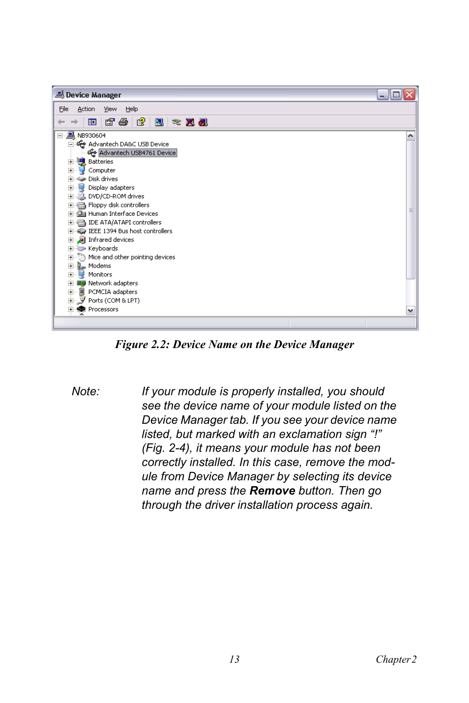 Figure 2.2: device name on the device manager, Figure 2.2:device name on the device manager | Advantech Network Device USB-4761 User Manual | Page 19 / 38