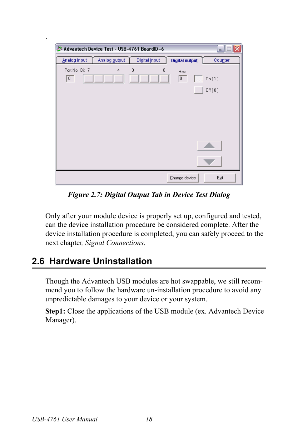 6 hardware uninstallation, Hardware uninstallation | Advantech Network Device USB-4761 User Manual | Page 24 / 38