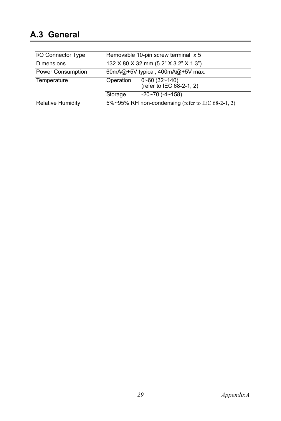 A.3 general, General | Advantech Network Device USB-4761 User Manual | Page 35 / 38