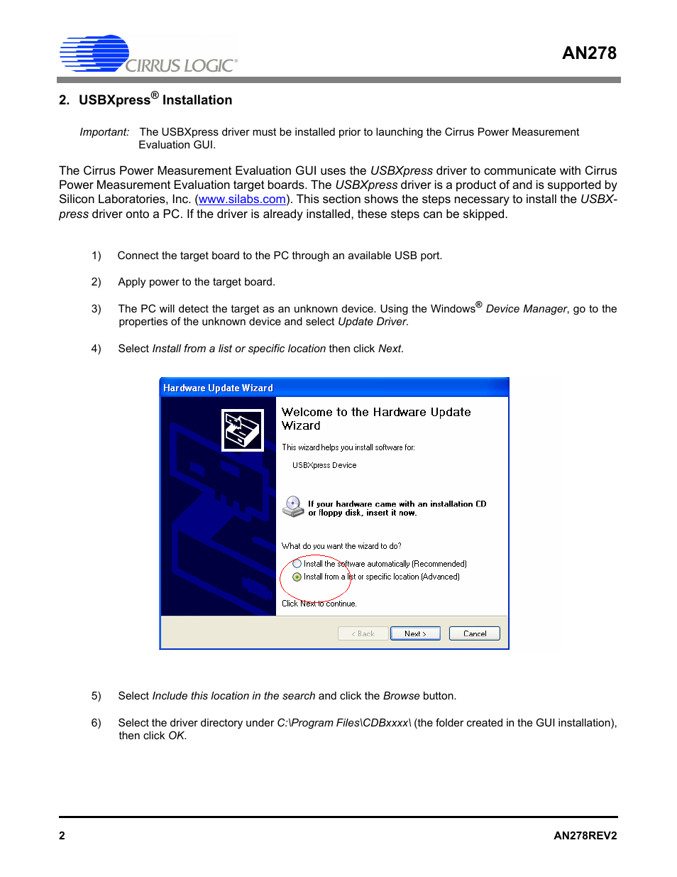 An278 | Cirrus Logic AN278 User Manual | Page 2 / 4