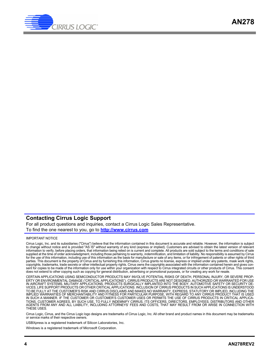 An278, Contacting cirrus logic support | Cirrus Logic AN278 User Manual | Page 4 / 4