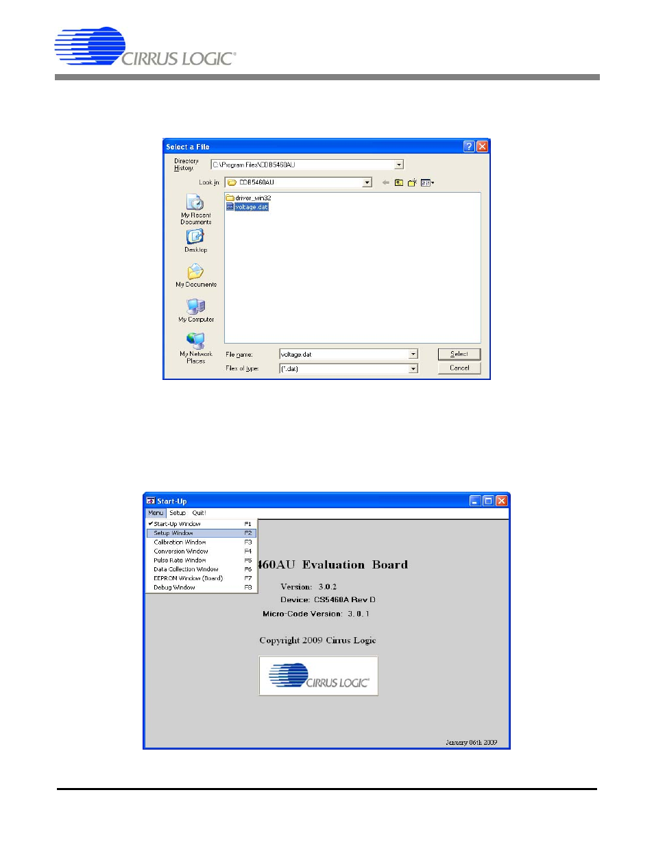 2 menu pull-down, Figure 5. da, Figure 6. menu pull-down o | Cdb5460au | Cirrus Logic CDB5460AU User Manual | Page 10 / 38