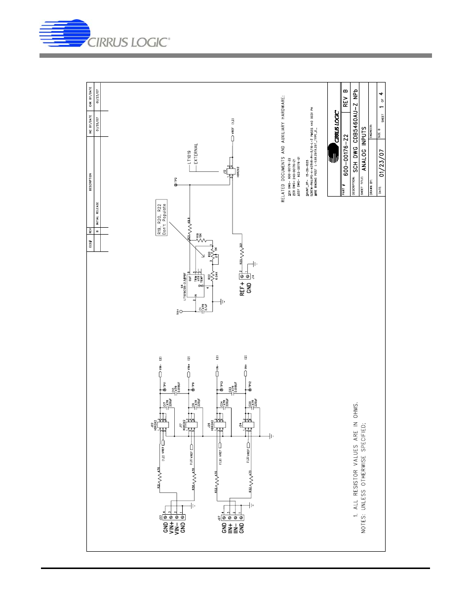Appendix b. schematics, Figure 19. schematic - analog inputs, Cdb5460au | Cirrus Logic CDB5460AU User Manual | Page 29 / 38