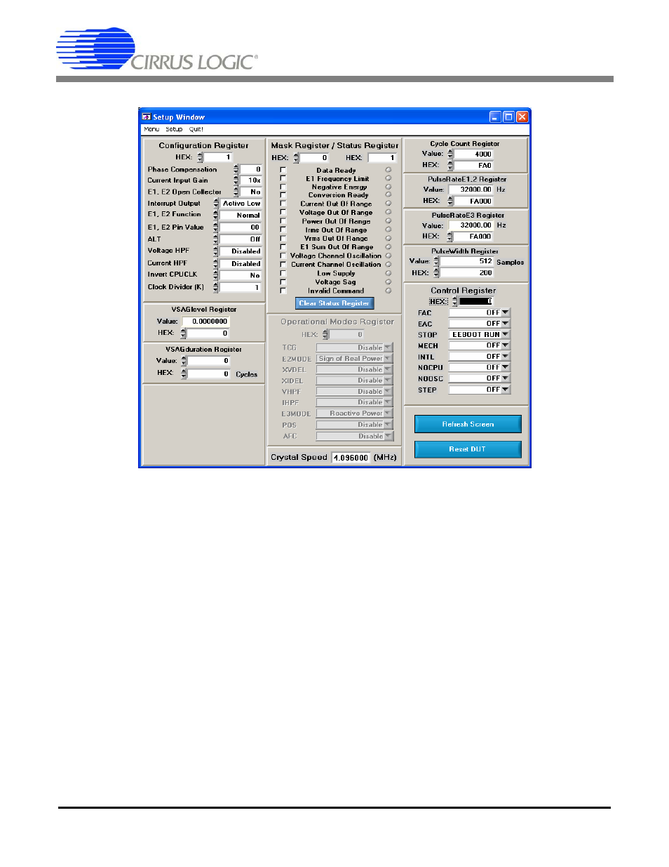 1 refresh screen button, 2 reset dut button, 3 cs5461a crystal frequency | Figure 8, Cdb5461au | Cirrus Logic CDB5461AU User Manual | Page 13 / 36