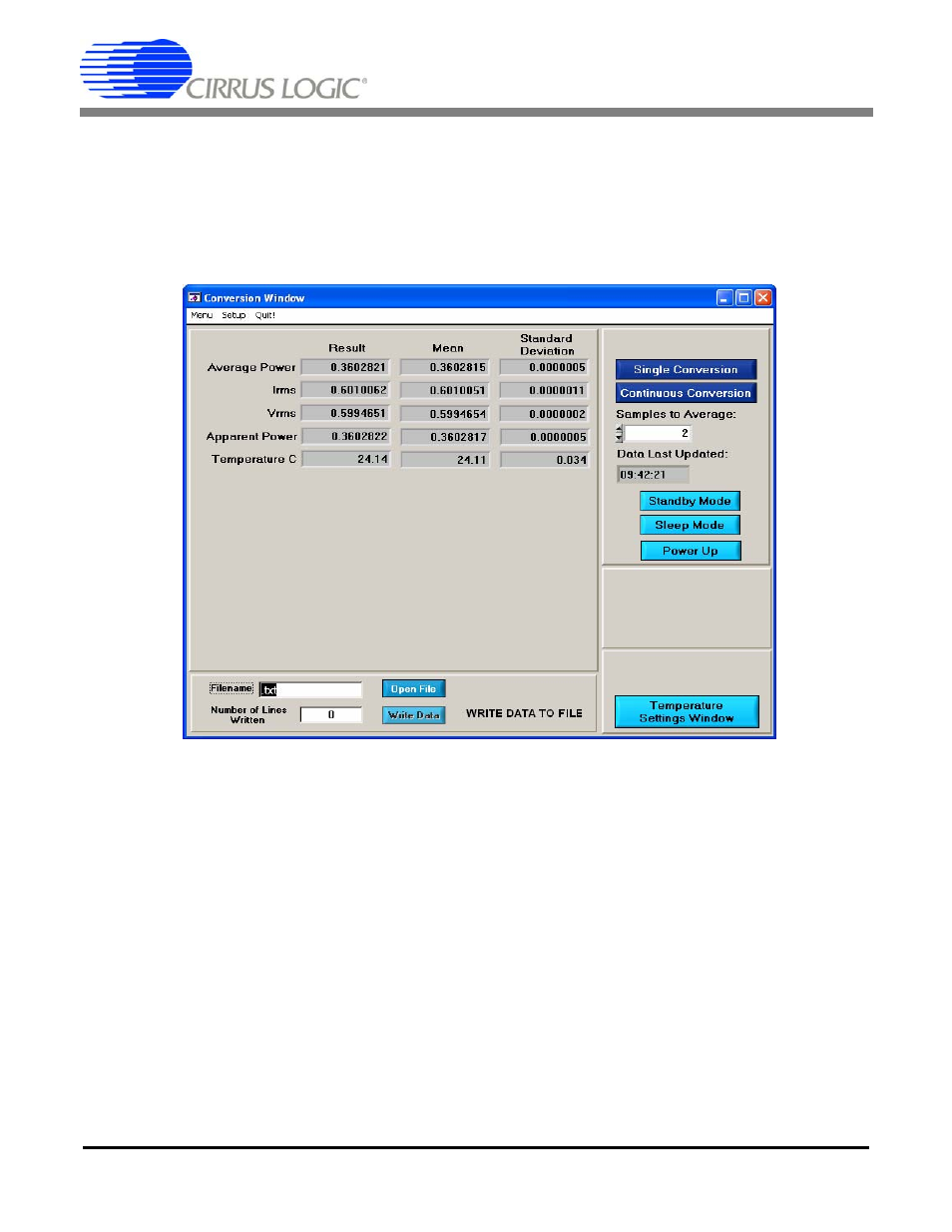 6 conversion window, 1 single conversion button, 2 continuous conversion button | 3 standby & sleep mode buttons, Figure 10. conve, Cdb5461au | Cirrus Logic CDB5461AU User Manual | Page 17 / 36