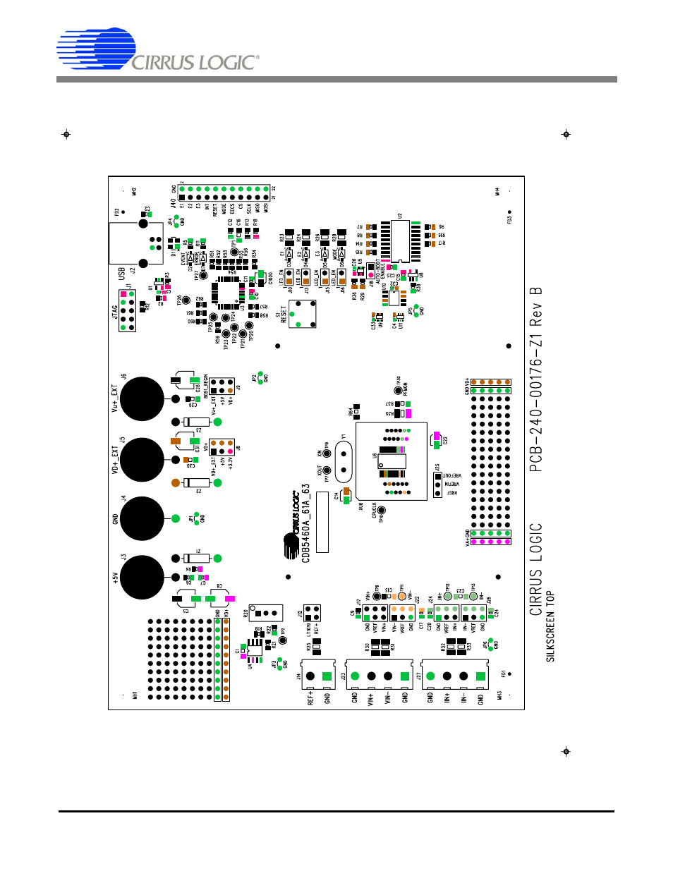 Layout, Figure 22. top silk screen, Cdb5461au | Cirrus Logic CDB5461AU User Manual | Page 32 / 36