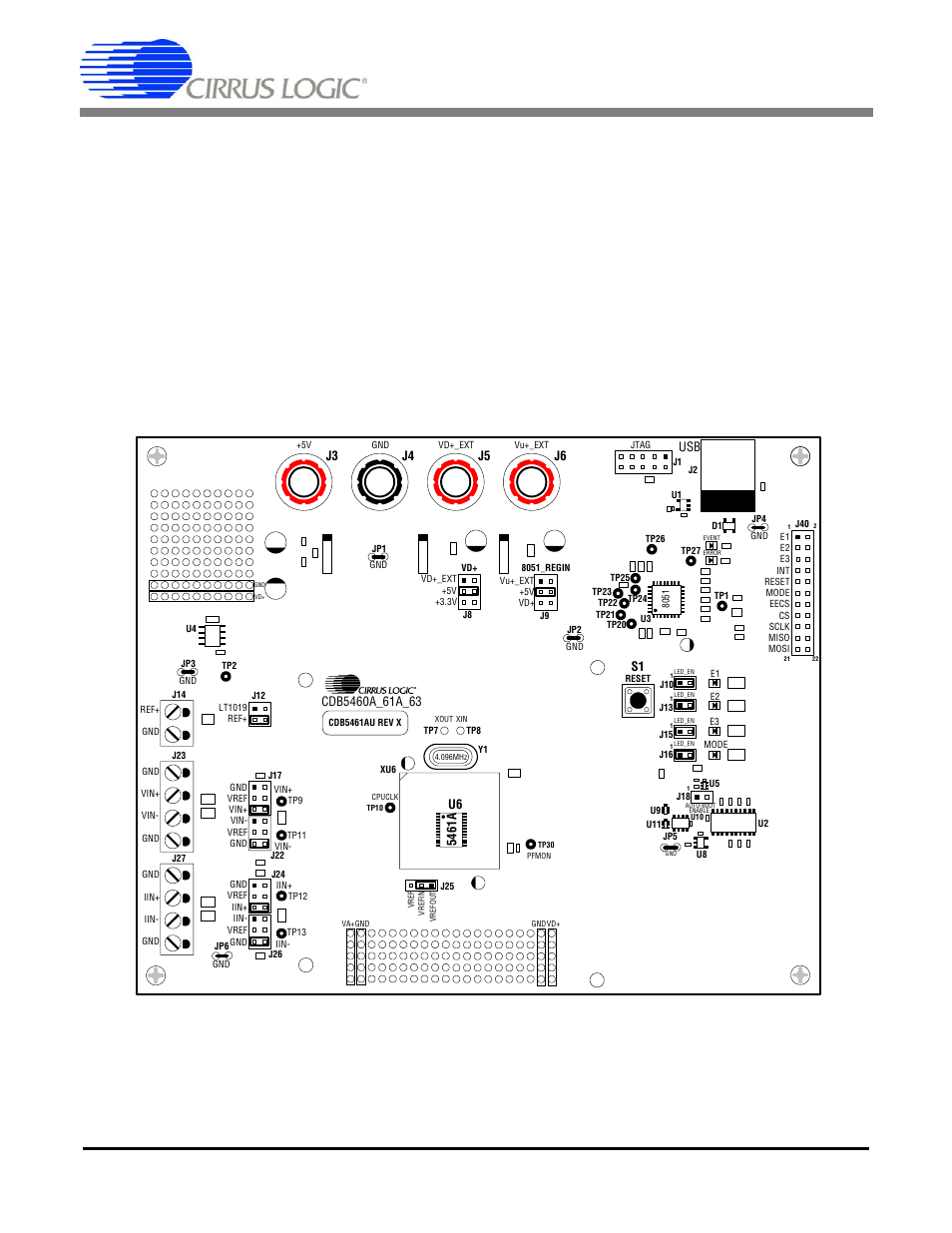 Hardware, 1 introduction, 2 evaluation board overview | 1 introduction 1.2 evaluation board overview, Figure 1. cdb5461au assembly drawing, Cdb5461au, Hardware 1.1 introduction | Cirrus Logic CDB5461AU User Manual | Page 4 / 36