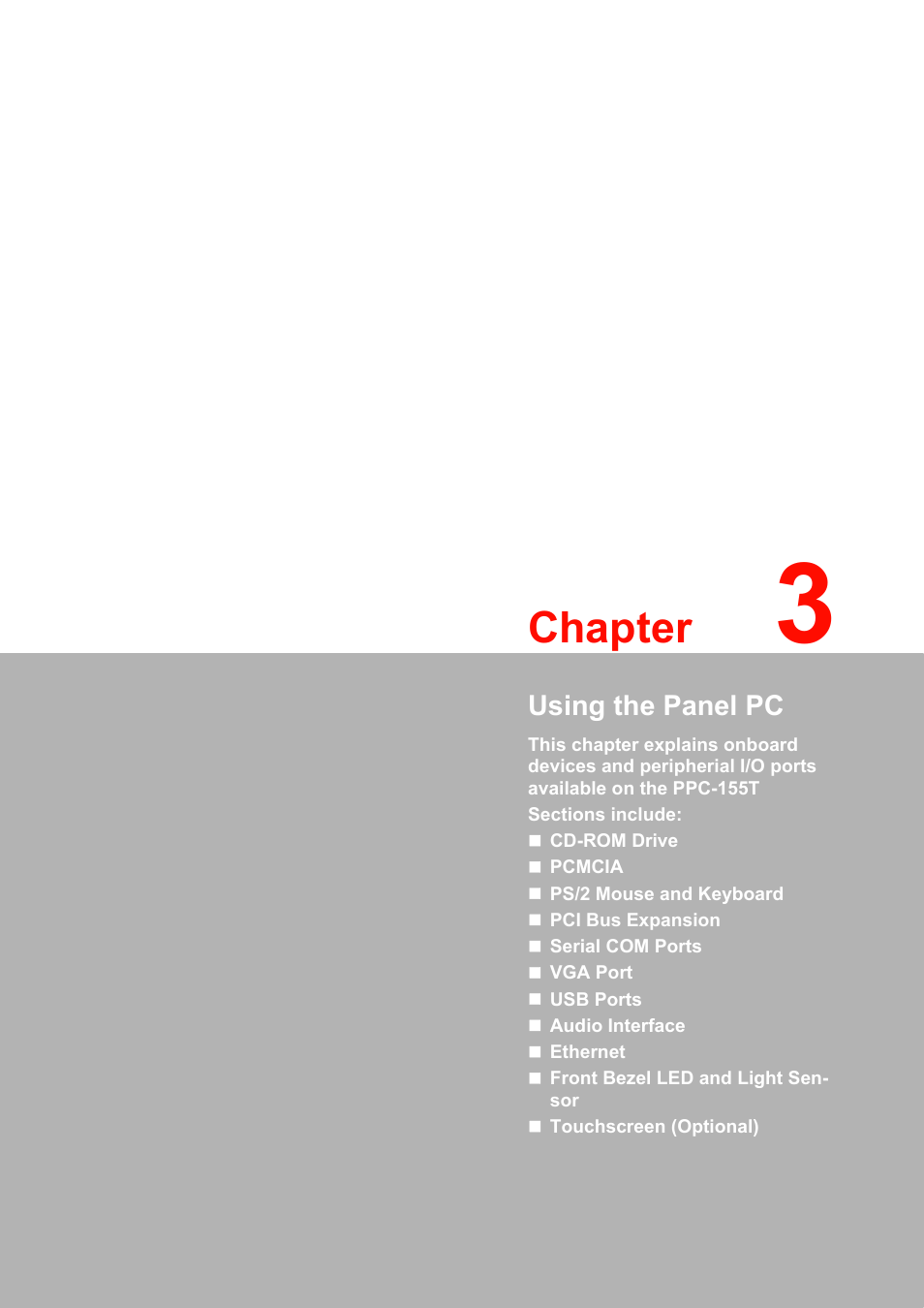 Chapter, Using the panel pc | Advantech PPC-155T User Manual | Page 25 / 68