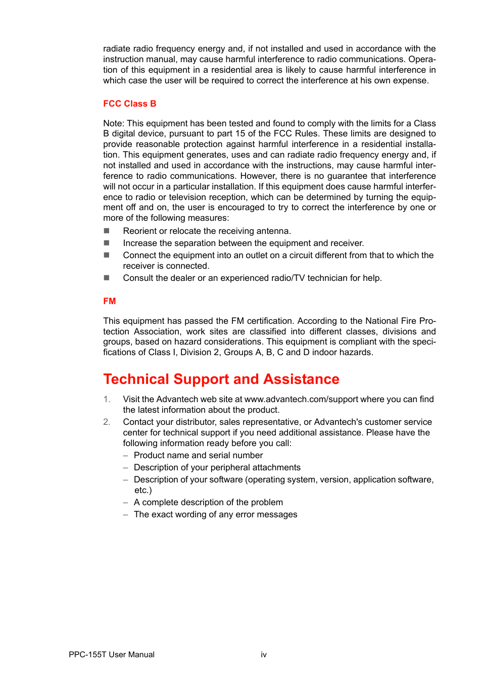 Technical support and assistance | Advantech PPC-155T User Manual | Page 4 / 68