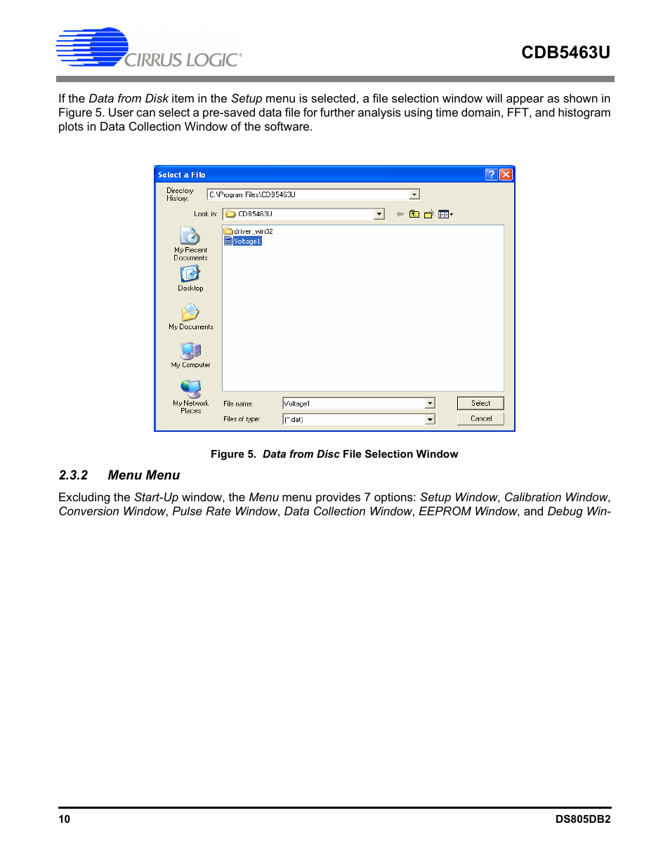 2 menu menu, Figure 5. d, Cdb5463u | Cirrus Logic CDB5463U User Manual | Page 10 / 38