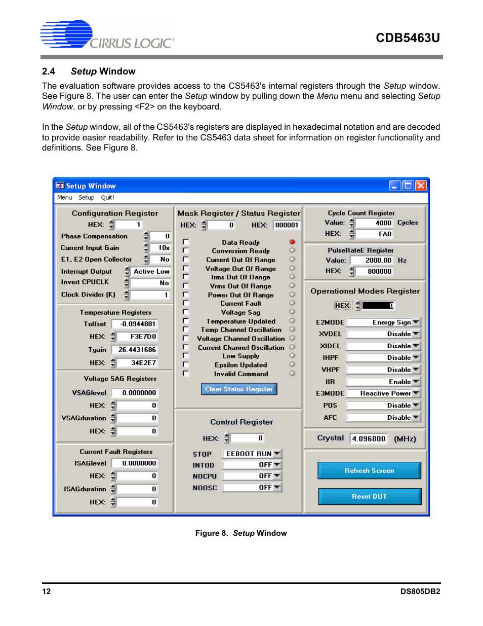 4 setup window, 4 set, Figure 8. s | Cdb5463u | Cirrus Logic CDB5463U User Manual | Page 12 / 38