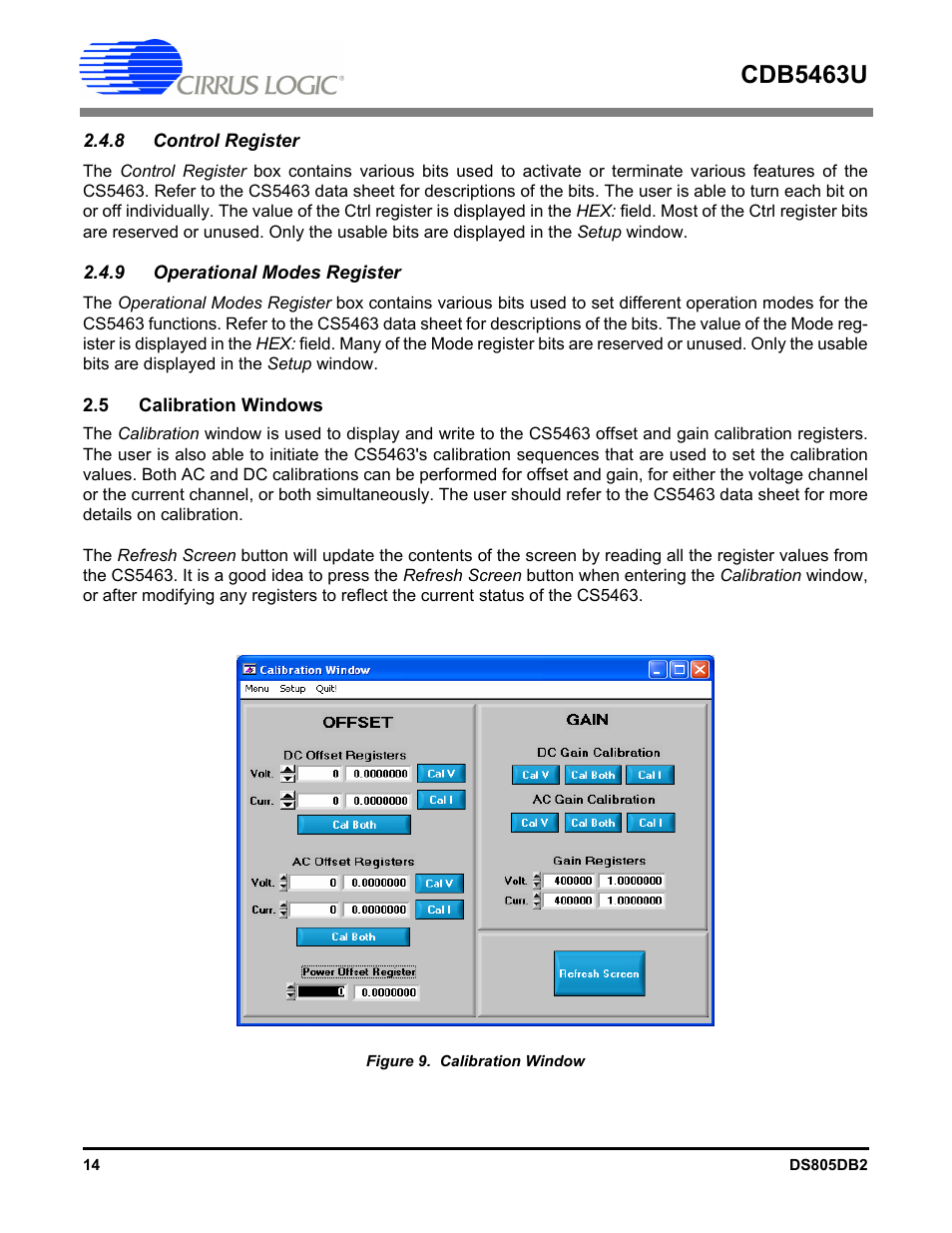 8 control register, 9 operational modes register, 5 calibration windows | Figure 9. c, Cdb5463u | Cirrus Logic CDB5463U User Manual | Page 14 / 38