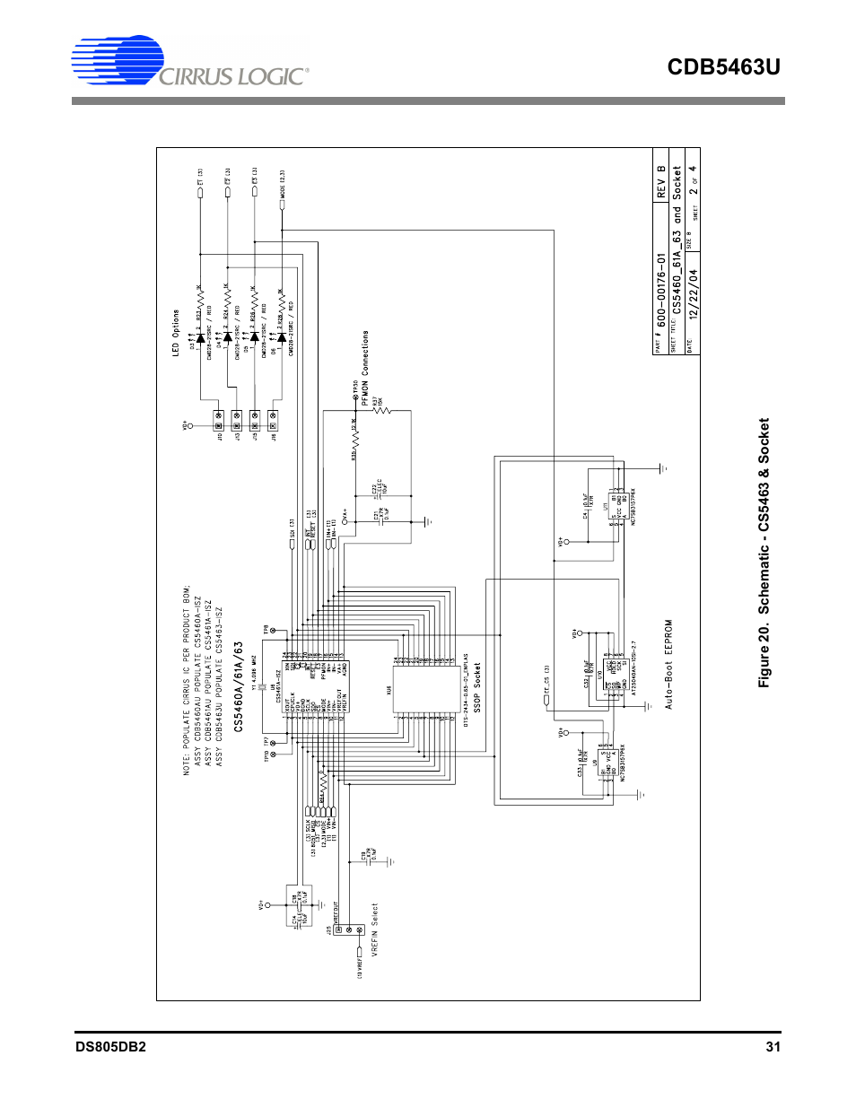 Figure 20. schematic - cs5463 & socket, Cdb5463u | Cirrus Logic CDB5463U User Manual | Page 31 / 38