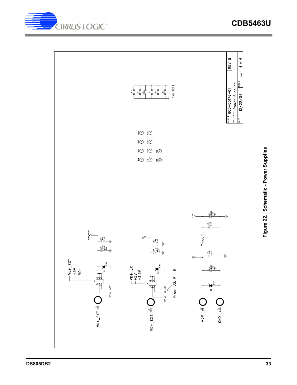 Figure 22. schematic - power supplies, Cdb5463u | Cirrus Logic CDB5463U User Manual | Page 33 / 38