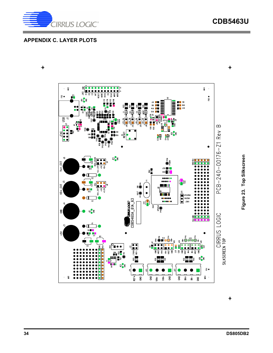 Appendix c. layer plots, Figure 23. top silkscreen, Cdb5463u | Cirrus Logic CDB5463U User Manual | Page 34 / 38