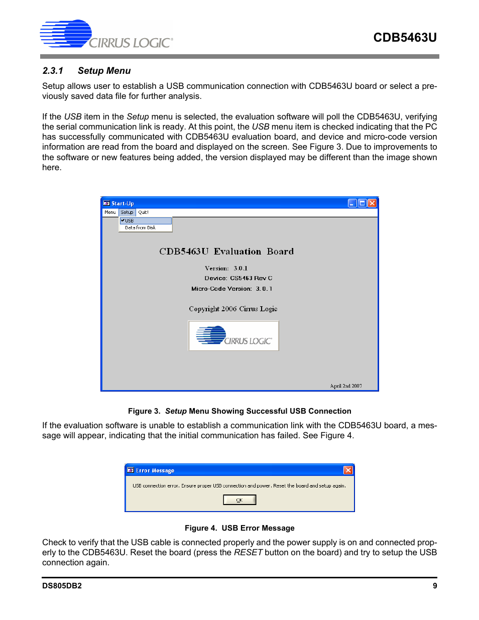 1 setup menu, Figure 3. s, Figure 4. u | Cdb5463u | Cirrus Logic CDB5463U User Manual | Page 9 / 38
