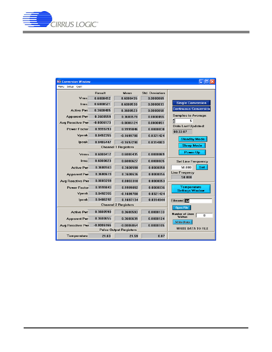 6 conversion window, 1 single conversion button, 2 continuous conversion button | Figure 10. conversion, Cdb5464u | Cirrus Logic CDB5464U User Manual | Page 16 / 38
