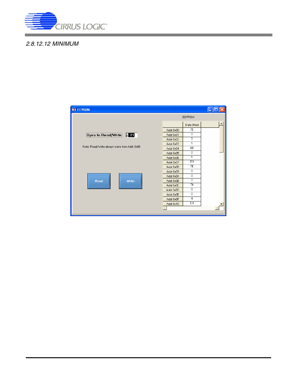 12 minimum, 9 eeprom window, 1 bytes to read/write | 2 read eeprom, 3 write eeprom, Figure 17. eepr, Cdb5464u | Cirrus Logic CDB5464U User Manual | Page 26 / 38