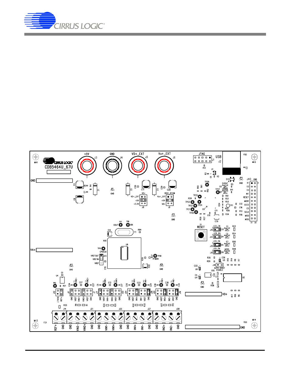 Hardware, 1 introduction, 2 evaluation board overview | 1 introduction 1.2 evaluation board overview, Figure 1. cdb5464u assembly drawing, Cdb5464u, Hardware 1.1 introduction | Cirrus Logic CDB5464U User Manual | Page 3 / 38
