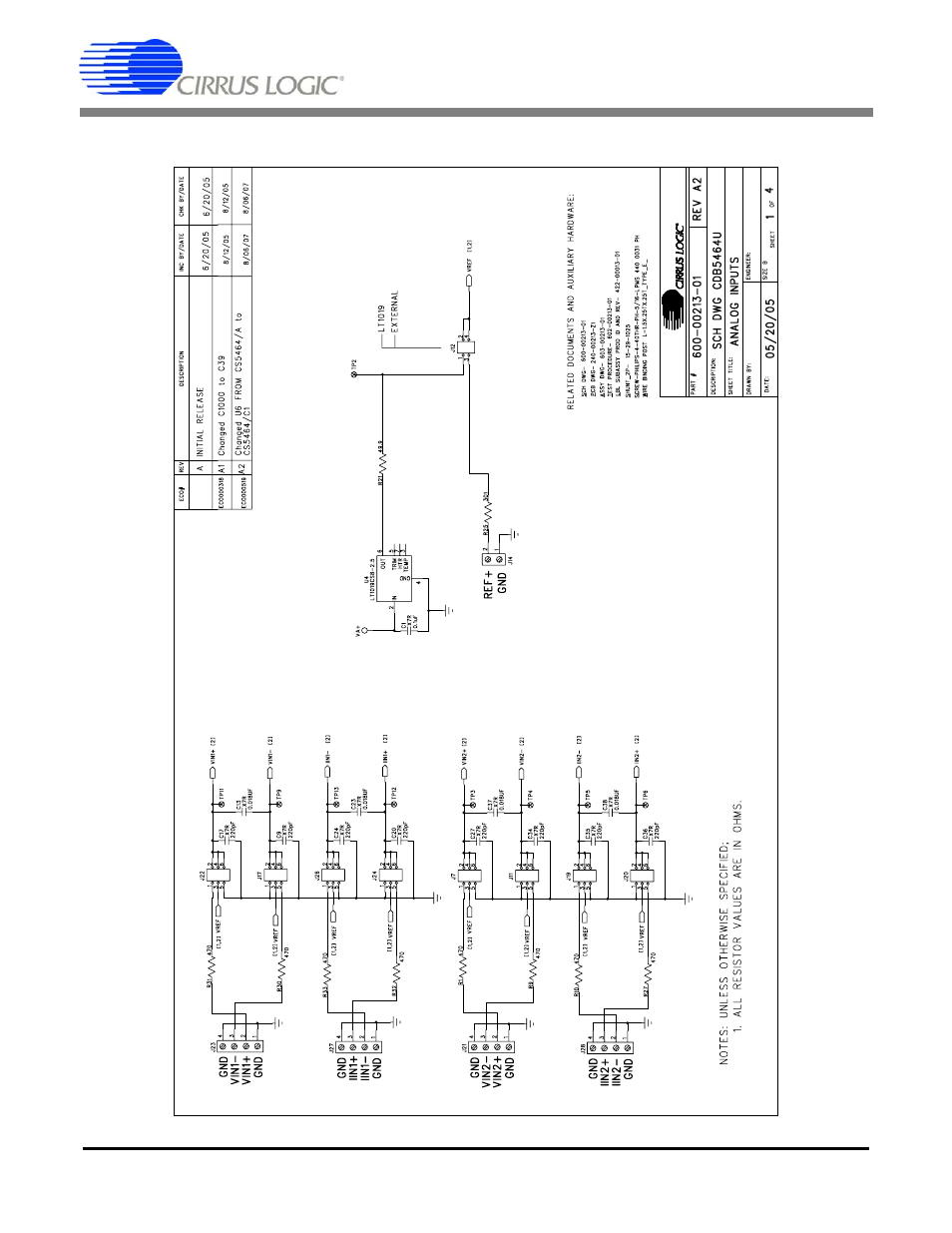 Appendix b. schematics, Figure 19. schematic - analog inputs, Cdb5464u | Cirrus Logic CDB5464U User Manual | Page 30 / 38