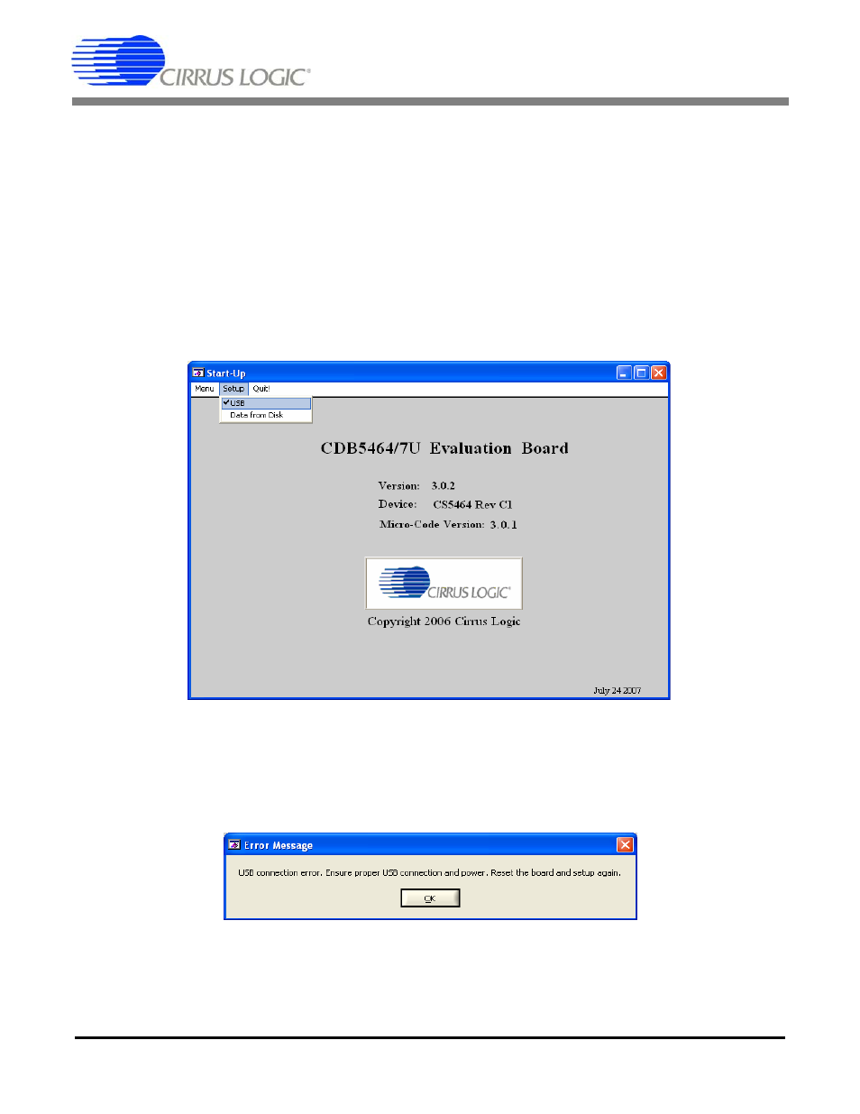 1 setup menu, Figure 3. s, Figure 4. u | Cdb5464u | Cirrus Logic CDB5464U User Manual | Page 9 / 38