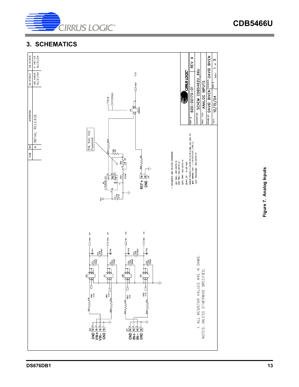 Schematics, Figure 7. analog inputs, Cdb5466u | Cirrus Logic CDB5466U User Manual | Page 13 / 21