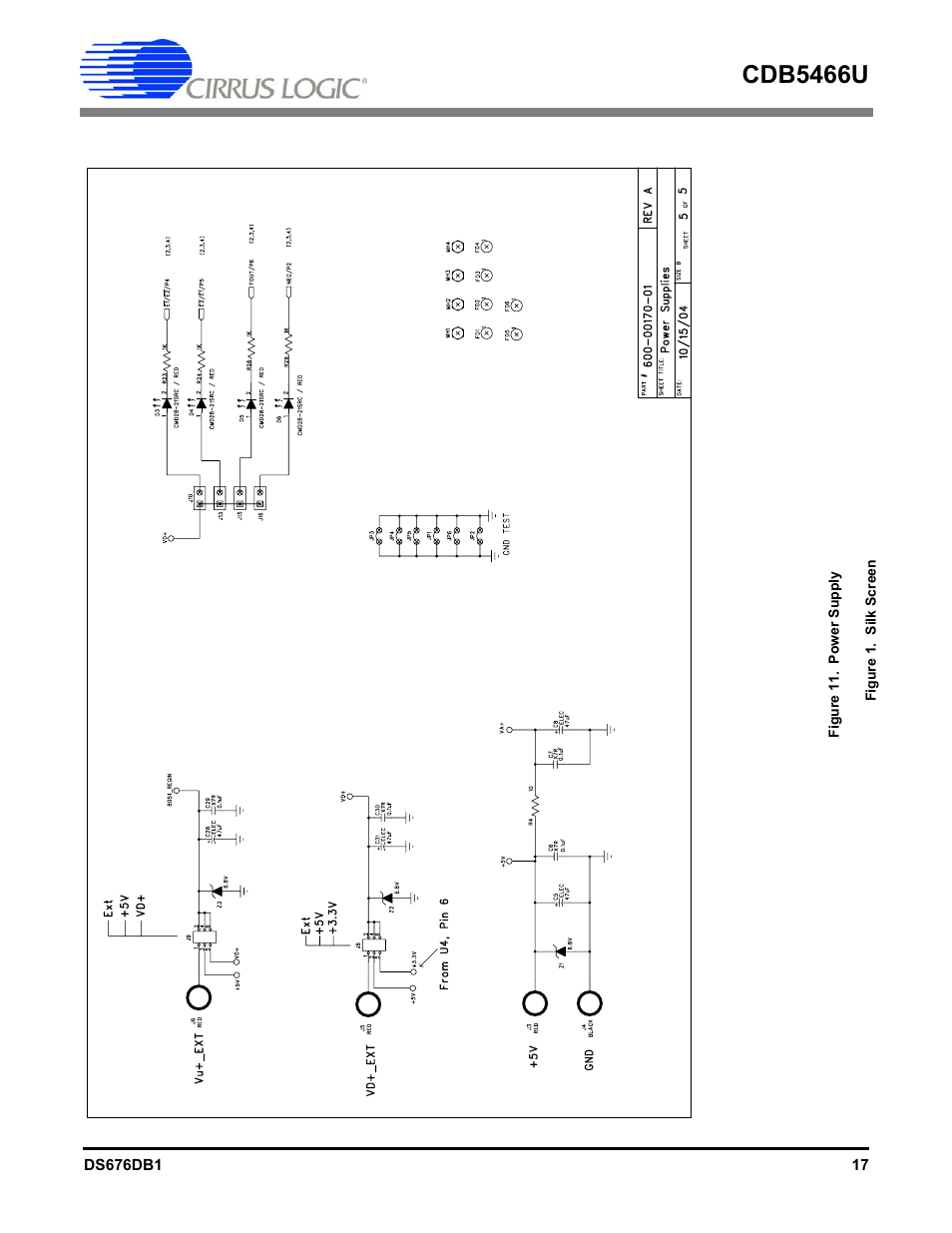 Figure 11. power supply figure 1. silk screen, Cdb5466u | Cirrus Logic CDB5466U User Manual | Page 17 / 21