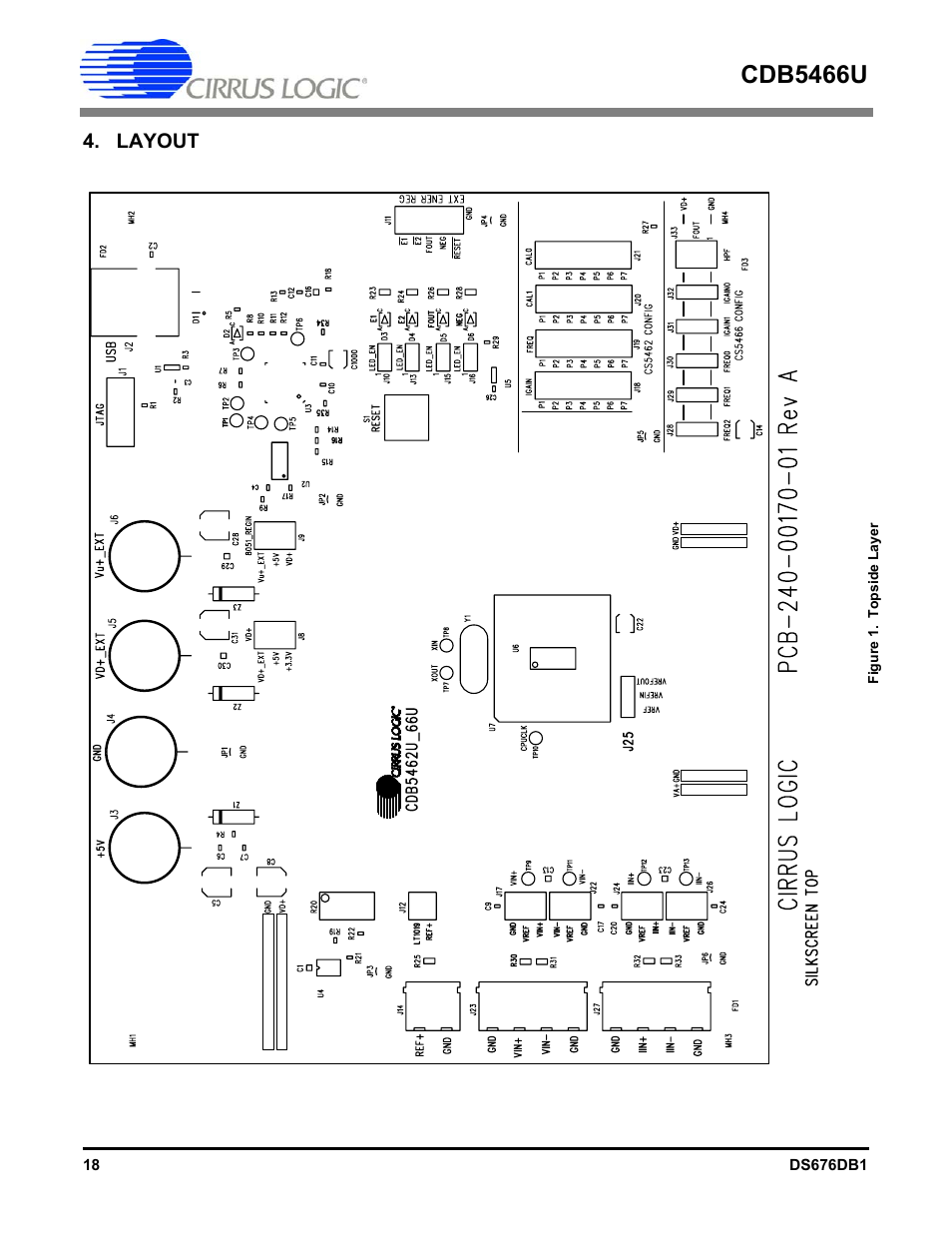Layout, Figure 1. topside layer, Cdb5466u | Cirrus Logic CDB5466U User Manual | Page 18 / 21