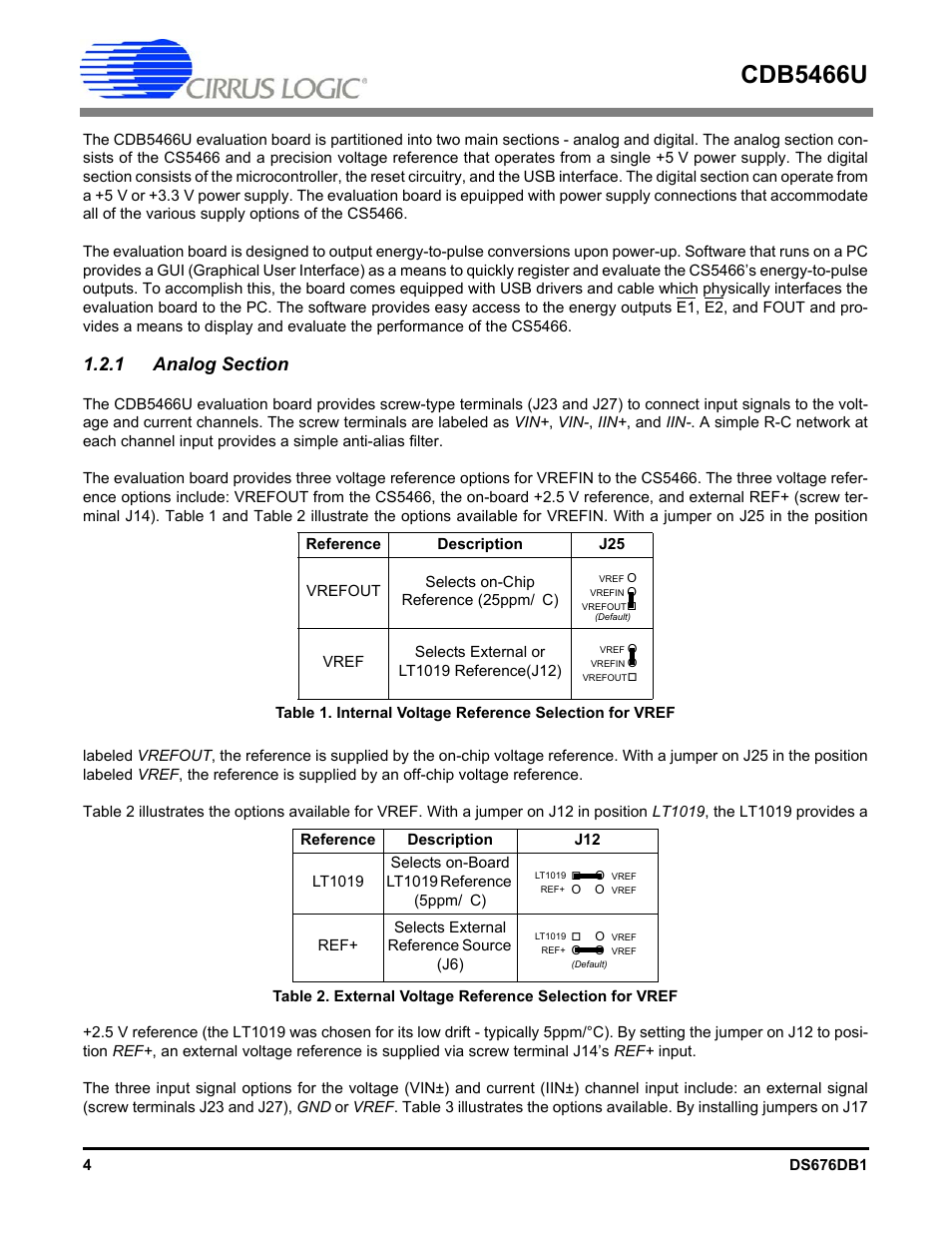 1 analog section, Cdb5466u | Cirrus Logic CDB5466U User Manual | Page 4 / 21