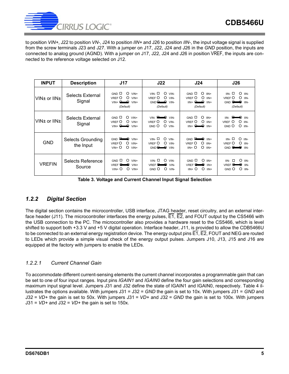 2 digital section, 1 current channel gain, Cdb5466u | Vref | Cirrus Logic CDB5466U User Manual | Page 5 / 21