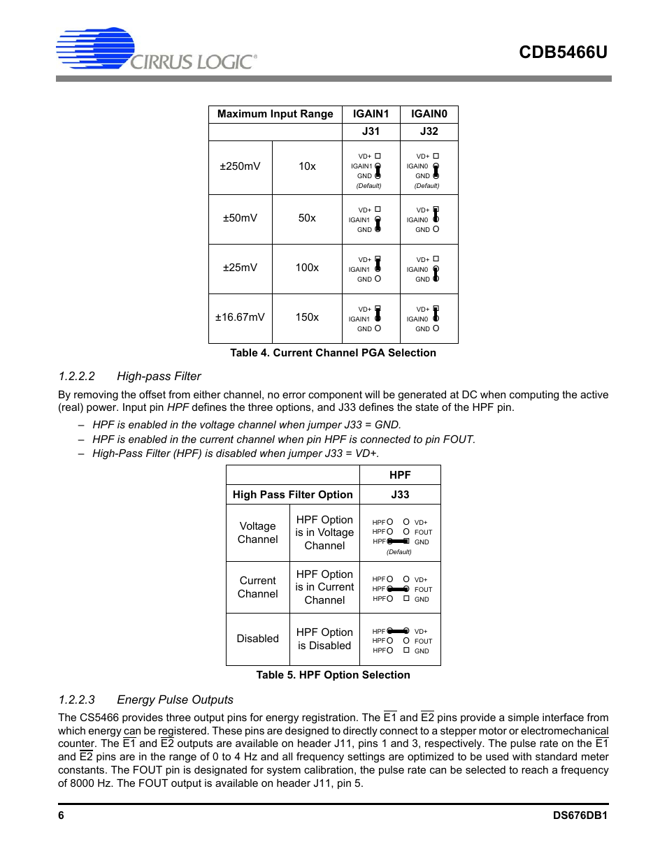 2 high-pass filter, 3 energy pulse outputs, Cdb5466u | Cirrus Logic CDB5466U User Manual | Page 6 / 21