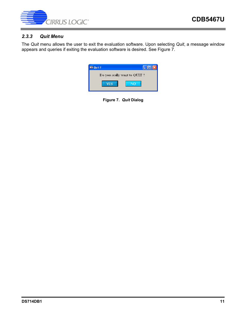 3 quit menu, Cdb5467u | Cirrus Logic CDB5467U User Manual | Page 11 / 38