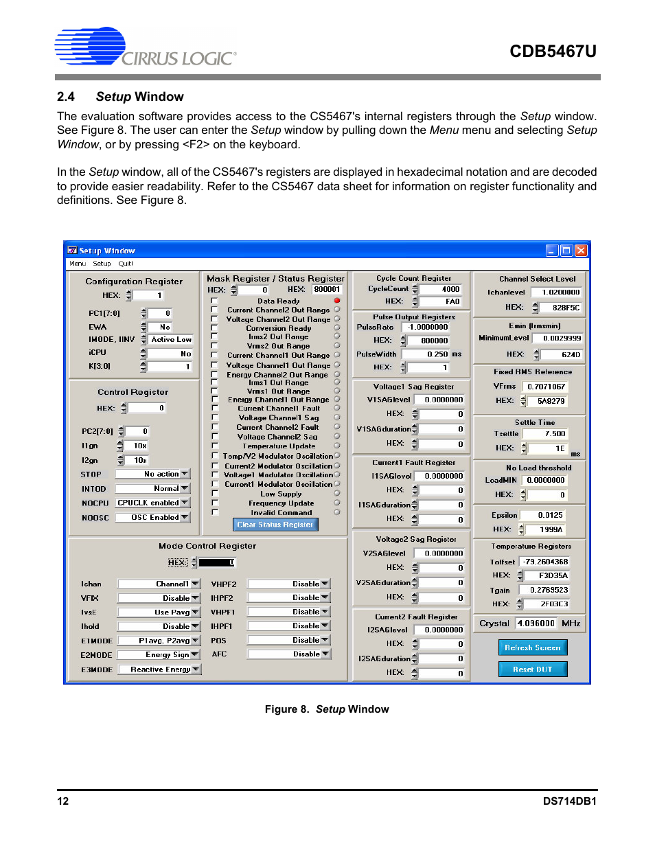 4 setup window, Cdb5467u | Cirrus Logic CDB5467U User Manual | Page 12 / 38
