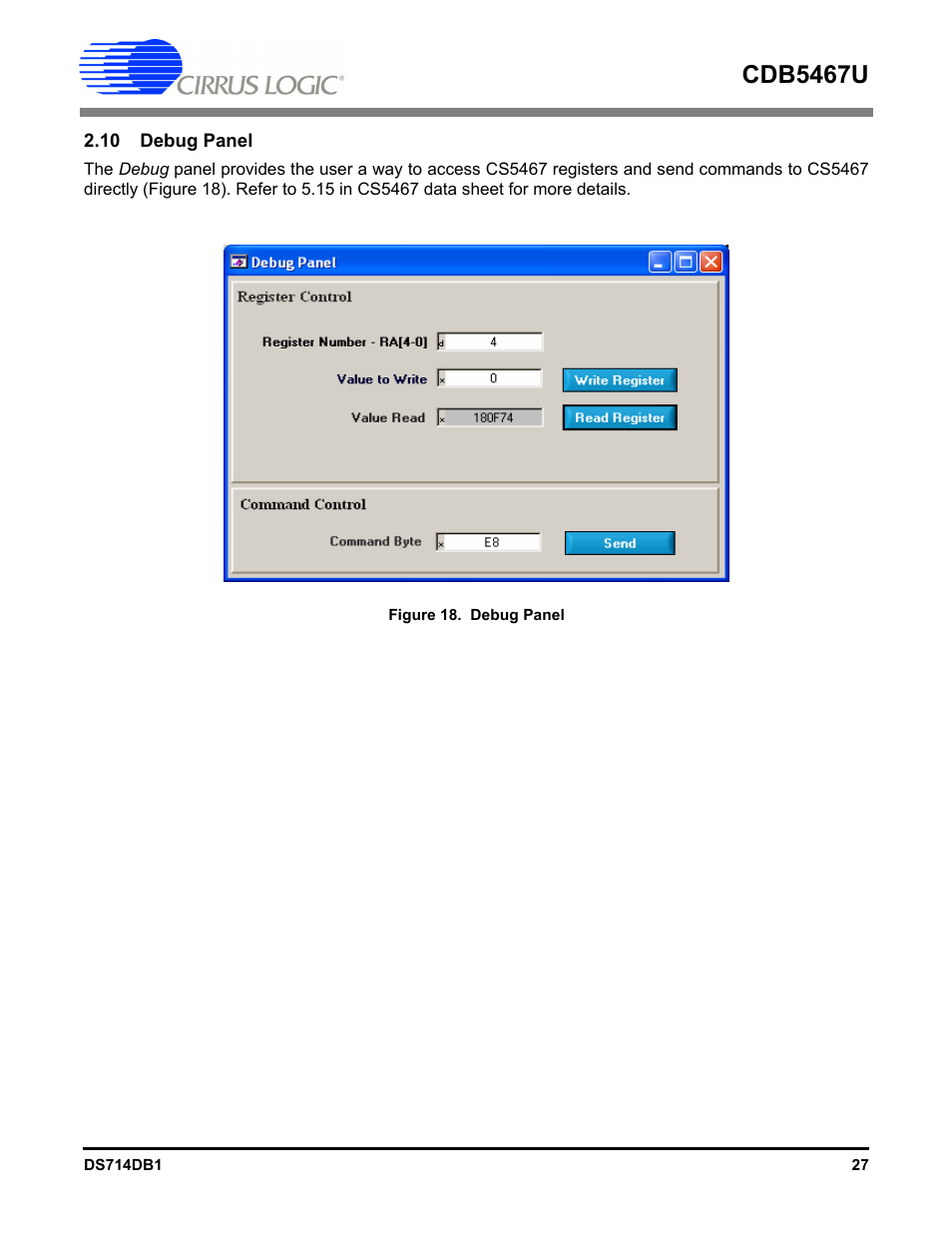 10 debug panel, Cdb5467u | Cirrus Logic CDB5467U User Manual | Page 27 / 38