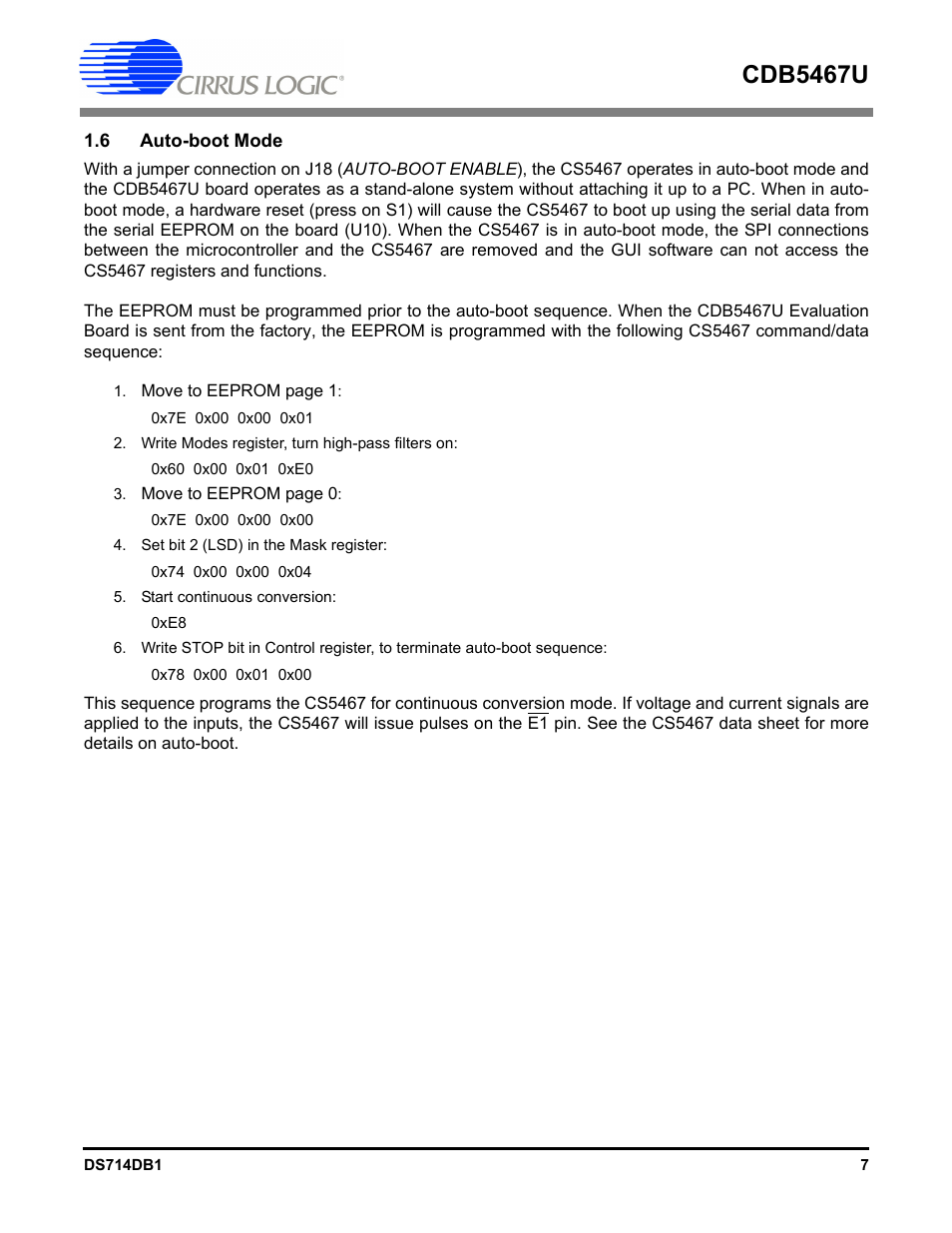 6 auto-boot mode, Cdb5467u | Cirrus Logic CDB5467U User Manual | Page 7 / 38