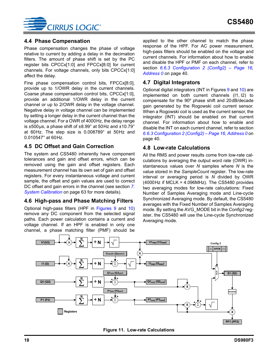 4 phase compensation, 5 dc offset and gain correction, 6 high-pass and phase matching filters | 7 digital integrators, 8 low-rate calculations, Figure 11. low-rate calculations, Cs5480 | Cirrus Logic CS5480 User Manual | Page 18 / 70