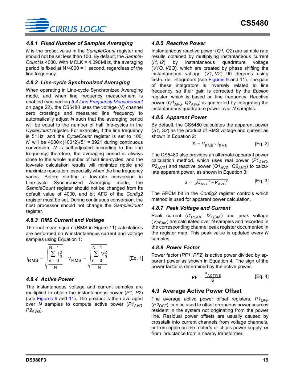 1 fixed number of samples averaging, 2 line-cycle synchronized averaging, 3 rms current and voltage | 4 active power, 5 reactive power, 6 apparent power, 7 peak voltage and current, 8 power factor, 9 average active power offset, Cs5480 | Cirrus Logic CS5480 User Manual | Page 19 / 70