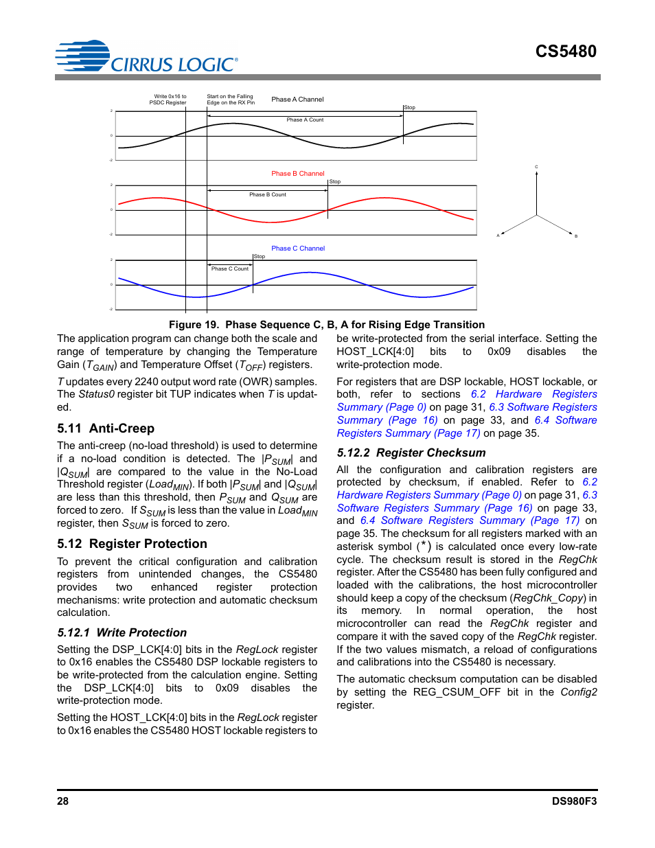 11 anti-creep, 12 register protection, 1 write protection | 2 register checksum, 11 anti-creep 5.12 register protection, And figure 19, Are illustrated in figure 19. the p, Cs5480 | Cirrus Logic CS5480 User Manual | Page 28 / 70