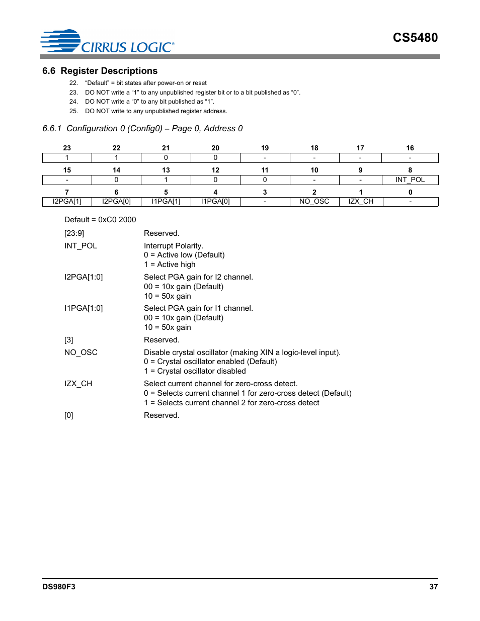 6 register descriptions, Cs5480 | Cirrus Logic CS5480 User Manual | Page 37 / 70