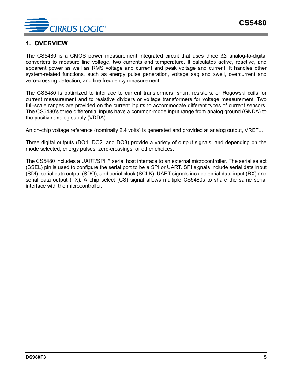 Overview, Cs5480 | Cirrus Logic CS5480 User Manual | Page 5 / 70