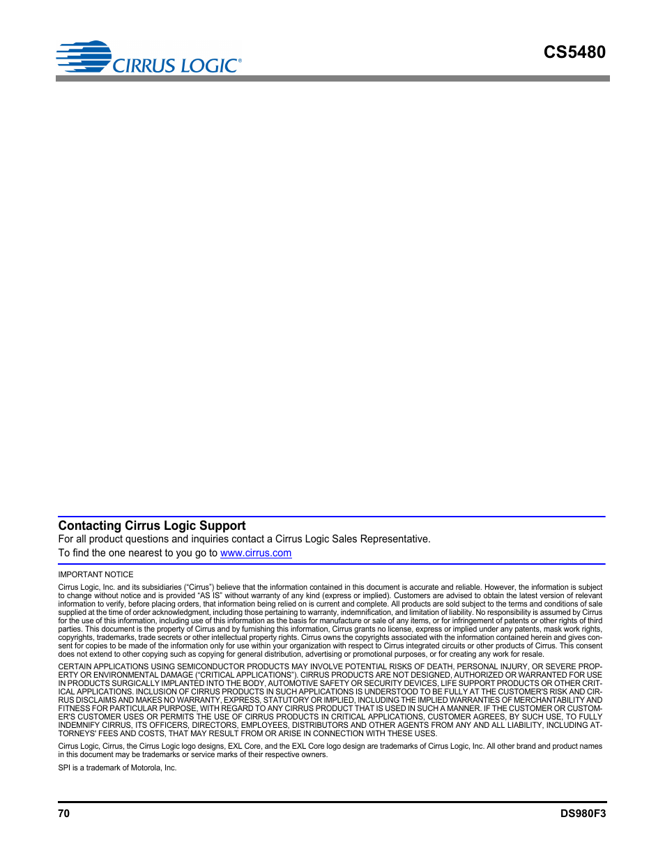 Cs5480, Contacting cirrus logic support | Cirrus Logic CS5480 User Manual | Page 70 / 70